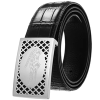 Ceinture en cuir véritable pour homme 3,8 cm, en cuir de vachette grain crocodile, avec boucle à plaque creuse en acier inoxydable, pour affaires et loisirs