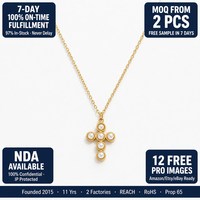 Collier ras du cou en acier inoxydable plaqué or 18 carats avec pendentif croix imitation perle, idéal pour pull, vente en gros de bijoux