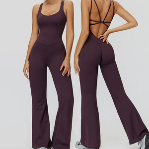 定制运动连体衣女式交叉背高腰喇叭裤收腹连体瑜伽健身服 - Product Image 2