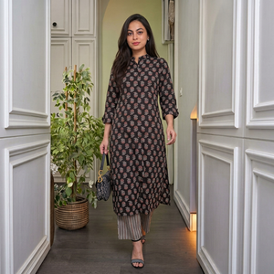 NOIIR PIGEON <b>Womens</b> Soft Cotton Blend Printed Wrinkle-Free Loose Fit <b>Kurta</b> Pant Set Premium 2-Piece Indian Ethnic Wear - Product Image 1