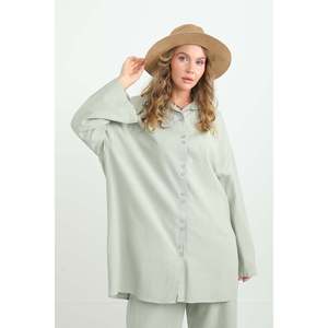 ชุดเสื้อโอเวอร์ไซส์ติดกระดุมสำหรับผู้หญิง-20694TKS - สีมิ้นท์ - Product Image 4