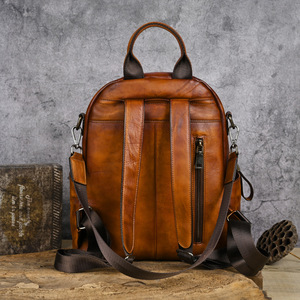 Bolso Ando, Mochila de Cuero Vacuno Genuino para Mujer, Diseño Vintage con Estampado de Gato, Mochila de Viaje con Bolsillo Frontal - Product Image 3