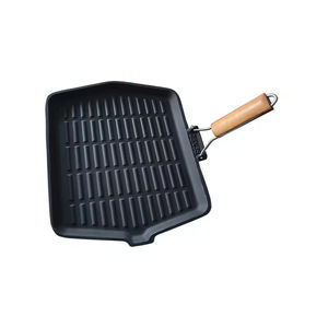 Eco-Friendly Breakfast Skillet Frying Cast Iron <strong>Grill</strong> <strong>Pan</strong> With Folding Wooden Handle - Product Image 2