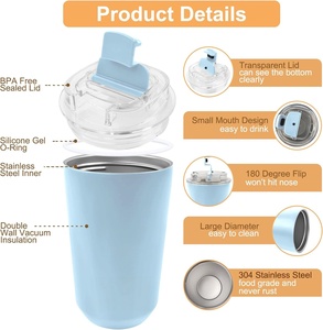 Gobelet à café isotherme en acier inoxydable à double paroi, anti-fuite, 380 ml, personnalisable avec logo, vente en gros - Product Image 4