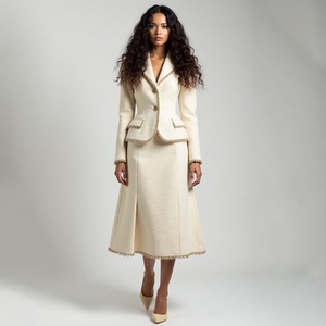 ZYHT 73180 <strong>Ladies</strong> Fashion Long Sleeve Blazer Skirt Two-Piece Suit Elegantly Midi Length Tassel Tweed Woolen <strong>Coords</strong> <strong>Set</strong> for Women - Product Image 1