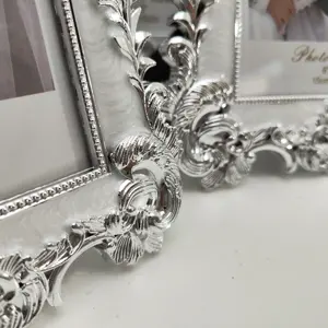 Plastic Frame 7in 8in 10in Carved Wide Edged Silver Plastic Picture Frame With Grand European Style Display