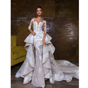 <span class=keywords><strong>Robe</strong></span> <span class=keywords><strong>de</strong></span> <span class=keywords><strong>mariée</strong></span> sirène en dentelle avec traîne détachable, tenue <span class=keywords><strong>de</strong></span> mariage <span class=keywords><strong>de</strong></span> style occidental - Product Image 1