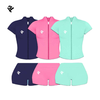 Ensemble de vêtements de sport 2 pièces pour le yoga et la gym, veste courte zippée à manches courtes, short taille haute, tenue de sport pour femmes