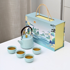Ceramic Kung Fu Tea <b>Set</b> <b>Teapot</b> With Handle Business Gift Commercial Use Personalization Option Spring 2026 - Product Image 1