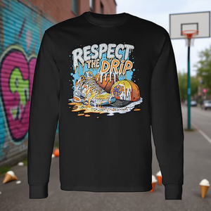 Camiseta de Manga Larga con Diseño de Goteo de Baloncesto y Temática de Helado, Respect The Drip - Product Image 3