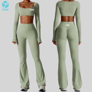 Completo Sportivo Donna di Alta Qualità: Reggiseno Sportivo, Leggings a Vita Alta, Maglia a Maniche Lunghe, Abbigliamento da Palestra, <span class=keywords><strong>Fitness</strong></span> e <span class=keywords><strong>Yoga</strong></span> - Product Image 1