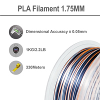 Filament PLA Soie Arc-en-ciel HELLO3D 1kg 1.75mm, Vente en Gros Officielle, Lisse et Soyeux, Haute Brillance, Haute Précision