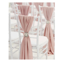 Vente en gros de rubans de chaise élégants en mousseline rose poudré pour décoration de mariage