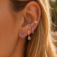 JUSN0VA Vente en gros de boucles d'oreilles en or 18K PVD, ensemble de boucles d'oreilles avec CZ violet, imperméables, hypoallergéniques, résistantes à la décoloration, pour femmes, OEM ODM