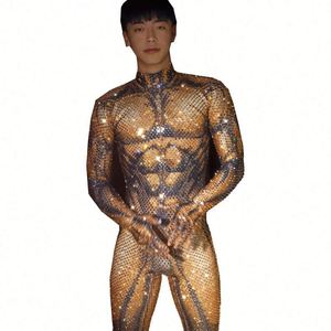 Traje de una Pieza Ajustado y Sexy para Hombre, para Club de Baile y Escenario, Diseño con Cristales, Ropa para <span class=keywords><strong>Ballet</strong></span>, Ropa para Discoteca - Product Image 1