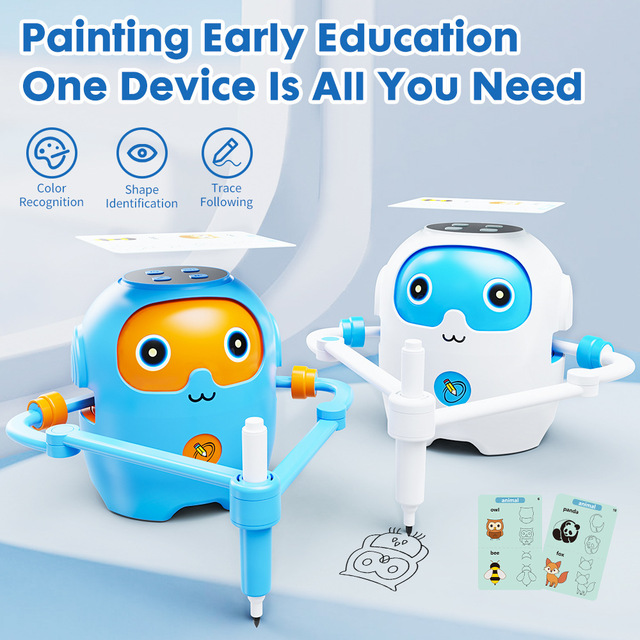 AI Drawing Robot Montessori Educational Painting Learning Toy Cards Induction Recognition Auto Drawing Machine Set Plastic