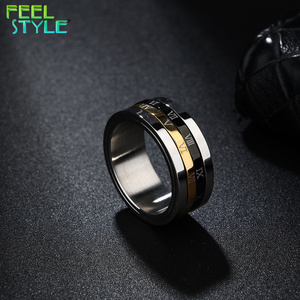 Cincin Wanita Klasik Vintage Stainless Steel 2 Lapis Dapat Diputar Cincin Kepribadian Ukiran Angka Romawi Cantik - Product Image 5