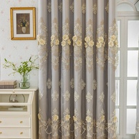 Tissu de rideau occultant double couche brodé à motif floral, style américain, 100 % polyester, poids moyen