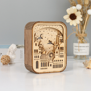 Lámpara de Madera Tallada con Diseño de <span class=keywords><strong>Castillo</strong></span>, Unicornio y Gato, Caja de Madera Personalizada, Luz Nocturna LED, Lámpara de Escritorio, Decoración para el Hogar, Regalo de Lujo - Product Image 2