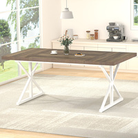 Table à manger carrée moderne en bois avec pieds en X dorés, fabrication OEM sur mesure, vente en gros, mobilier pour salle à manger, hôtel, appartement
