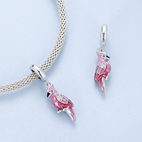 Pendentifs en argent sterling 925 en forme de perroquet rose, breloques mignonnes en forme d'oiseau, perles pour femmes, accessoires originaux pour bracelets et colliers DIY BSC971