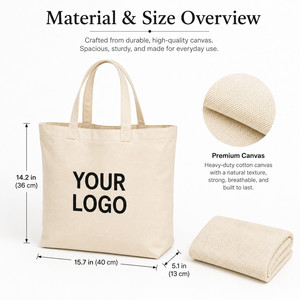 Custom Logo Reusable <b>Canvas</b> <b>Tote</b> Bags Multi Size Durable Cotton Shopping Bags For Wholesale Branded Retail Promotion Gifts - Product Image 4