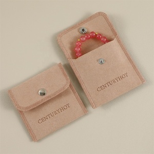 Pochette à bijoux en microfibre personnalisée PUPPYSEW, pochette d'emballage pour bijoux faite à la main avec bouton pression, sac à bijoux 8*8cm avec logo - Product Image 5