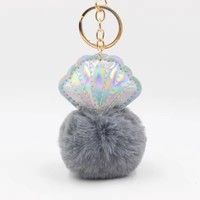 Porte-clés en peluche pompon mignon et moelleux en forme de coquille, accessoire de sac, porte-clés