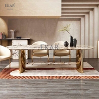 Ensemble de table à manger ovale moderne en marbre adapté au salon, à la cuisine, à la cave à vin ou au bar