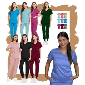 Short Sleeve Tops Jogger Pants Uniform Women Scrub Set Salon Uniform Ladies SPA Nursing Scrubs Verified Women Scrubs Uniform