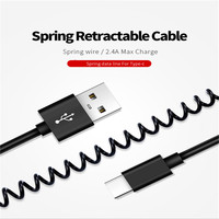 2.4A Spring USB Tipe C USB-C Pengisian Cepat Kabel Data Spring Sync Usb Charger Kabel