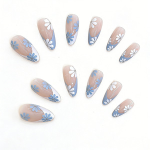 Faux ongles en amande style <span class=keywords><strong>français</strong></span>, personnalisés, professionnels, avec pétales colorés, emballage en boîte, colle pour doigts, vente en gros - Product Image 3