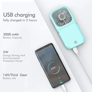 Mini Ventilador USB Portátil con Banco de Energía y Soporte para Teléfono, Ventilador de Manos Libres Tipo Collar, Recargable, Velocidades Ajustables, Uso en Escritorio - Product Image 2