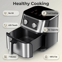 Friteuse à air électrique en acier inoxydable 8-12L 1400W multifonction antibactérienne sans huile avec protection contre la surchauffe et chauffage à 360° pour la maison