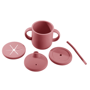 Gobelet d'apprentissage pour bébé en silicone certifié sans BPA, à double anse, avec trois couvercles, logo personnalisé, gobelet en silicone - Product Image 2