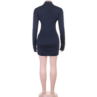 Robe chemise à revers, manches longues, col en V boutonné, taille plissée, courte et moulante