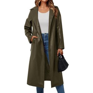 FOXA Manteau long en similicuir pour femme, coupe trench, ouvert sur le devant, coupe-vent, décontracté, pour l'automne - Product Image 1