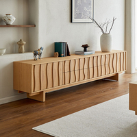 Meuble TV moderne de luxe en noyer, console multimédia en bois massif, buffet de salon ondulé cannelé avec 4 portes