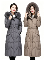 Nouvelle doudoune d'hiver pour femme avec col en cuir, doudoune en duvet de canard de haute qualité, élégante et chaude, longueur mi-cuisse