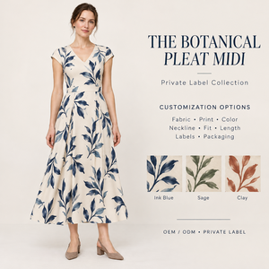 Vestido Midi Personalizado OEM para Mujer con Estampado de Hojas en Acuarela, Escote en V, Diseño de Retrato Repetido, Paleta de Colores, Ideal para Encontros y Eventos, Marca Privada - Product Image 1