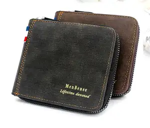 Gentlemen Hand Bag Leisure Short Zipper PU Leather Wallet For Men With Coin Purse