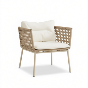 Sedia da Giardino in Legno di Acacia con Rattan PE Beige e Telaio in Acciaio Verniciato a Polvere - Elegante Arredo da Esterno - Product Image 1
