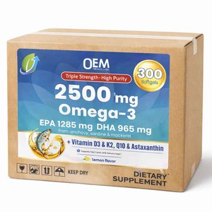 Capsules <span class=keywords><strong>de</strong></span> Gel Doux Oméga 3 Triple Concentration 2500mg <span class=keywords><strong>Huile</strong></span> <span class=keywords><strong>de</strong></span> <span class=keywords><strong>Poisson</strong></span> Marque Blanche en Gros – EPA, DHA, Vitamine D3, K2, Q10 Certifiées pour Adultes - Product Image 4