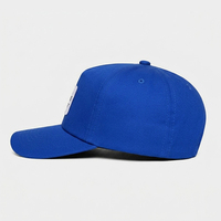 Casquette de baseball vintage bleue certifiée Eco-Certified, logo personnalisé tissé, 5 panneaux, non structurée, en coton, pour homme, sport