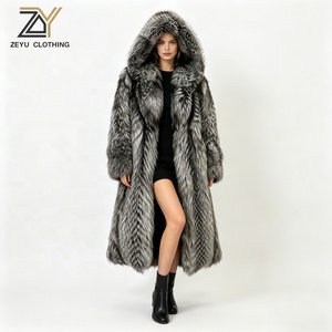 Zeyu 女式冬季银灰色连帽人造毛皮大衣全长超大号厚实保暖蓬松长款大衣女士奢华夹克 - Product Image 1