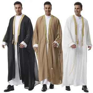 Abiti Musulmani da Uomo a Maniche Lunghe, Abbigliamento Etnico Nero e Bianco, Elegante Abaya per Uomo per Feste Mediorientali ed Eid - Product Image 1