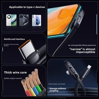 Cable de datos transparente trenzado plano en ángulo de 100W con carga rápida compatible con PD y SuperCharge USB-C de 66W