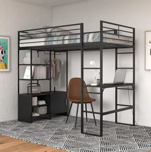 Letto a Castello in Ferro con Scrivania Integrata, Design Salvaspazio per Camera da Letto, Appartamento e Dormitorio - Product Image 3