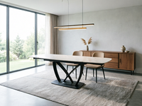 Table à manger rectangulaire moderne avec plateau en céramique, facile à assembler, plateau en céramique avec pieds en métal KD, usine de meubles d'exportation de Foshan