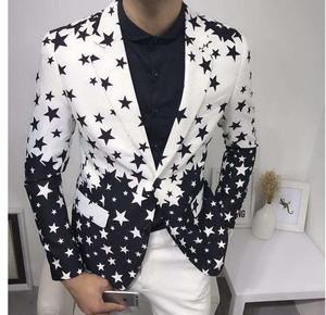 Nanchang Xihui Customized Black and White Printed <strong>Star</strong> Trim Suit <strong>Jacket</strong> Business Men's Party Blazer Coats - Product Image 2